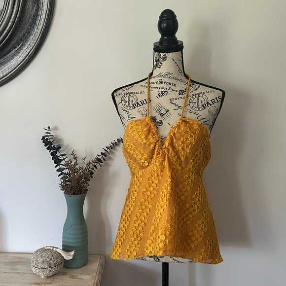 NWT Anthropologie Sachin & Babi Mustard Clip Dot Halter Top Women's size 4 - Picture 2 of 8